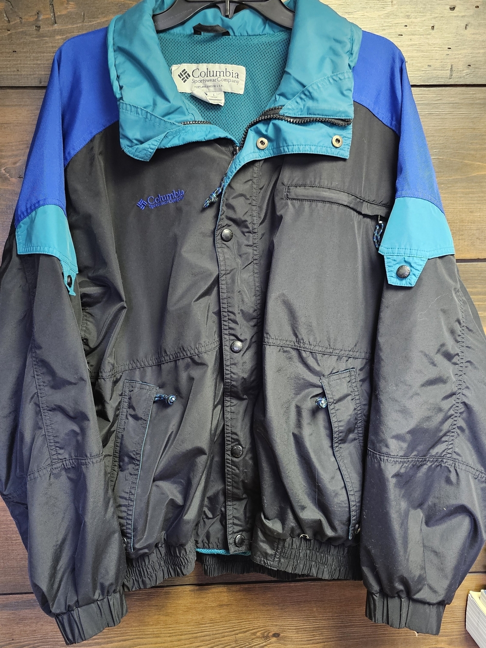 Columbia Colorblock Windbreaker Jacket Mens Size Medium Vintage 90s Black & Blue